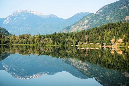 train passing a lake